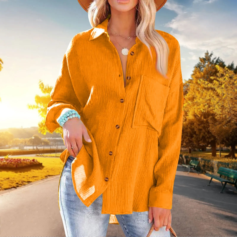 Elegant Blouse for Women – Loose-Fit Single-Breasted Long Sleeve Shirt