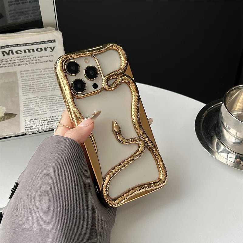 Electroplated Hollow Snake Phone Case – Shockproof Soft TPU Cover for iPhone