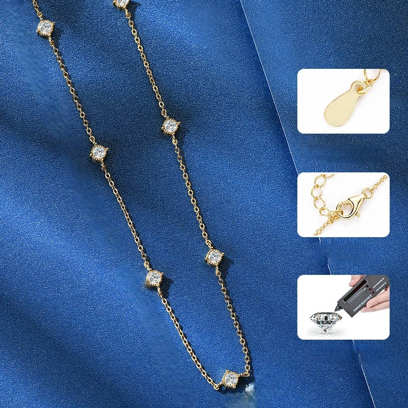 Fashion Round Moissanite Choker – 3mm 925 Sterling Silver Clavicle Necklace for Girls, Elegant Jewelry Gift