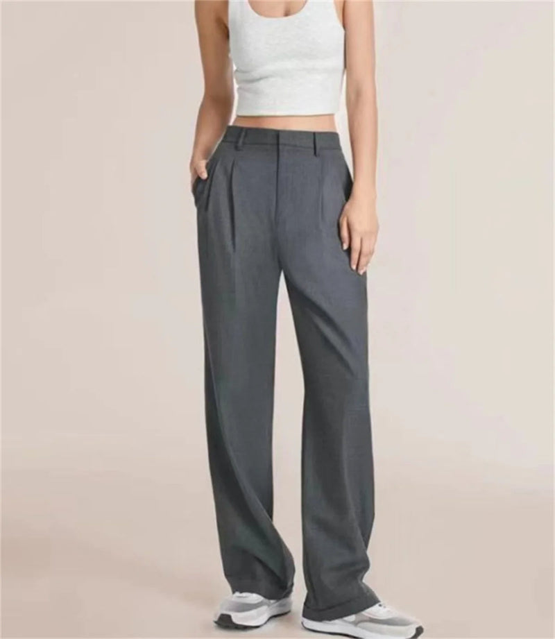 High-Waisted Wide-Leg Trousers – Elegant & Casual All-Season Pocket Slacks