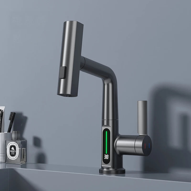 Intelligent Display Rotatable Brass Kitchen Faucet – Digital Display & 3 Spray Modes for Modern Smart Sink Convenience