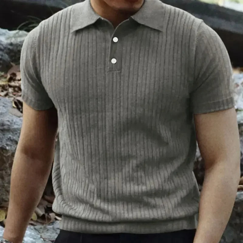 Men’s Woven Knit Polo Shirt – Business Casual Striped Lapel T-Shirt for Comfortable Summer Wear