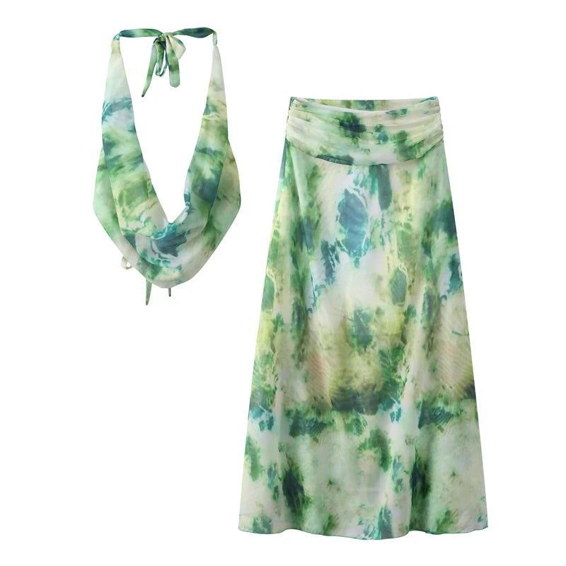 Bold Contrast Tie Dye Deep V-Neck Strap Dress – Backless Off-Shoulder Design for Spring Parties and Holidays
