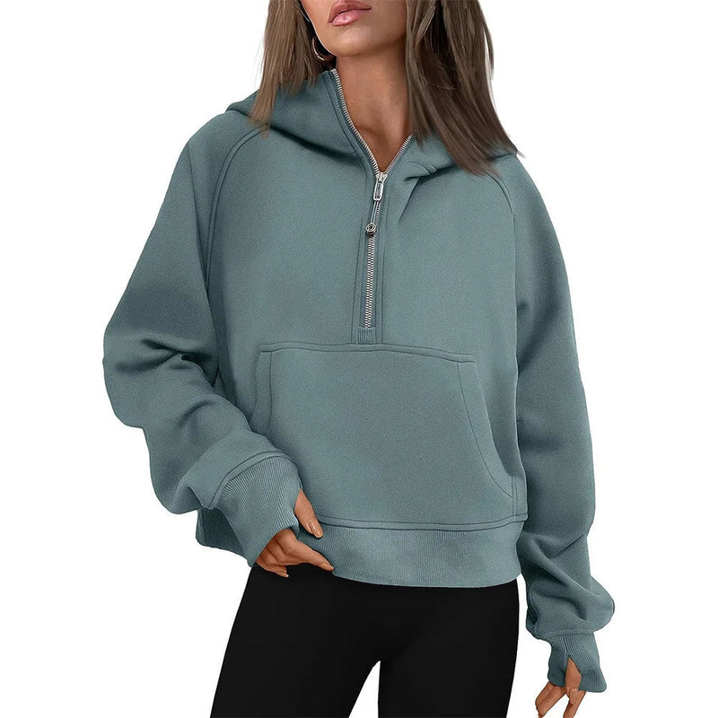 Half-Zip Fleece Hoodie Sweatshirt – Stylish Fall/Winter Pullover for Women’s Cozy Outfits and Streetwear Layers