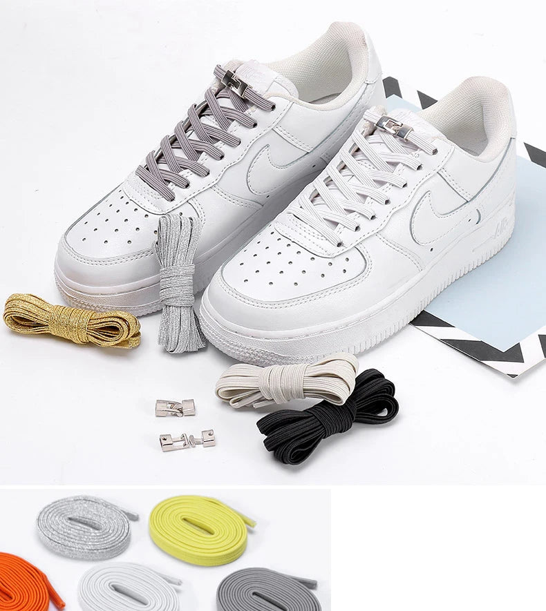 Elastic Shoelaces Sneakers - Colorful No-Tie Flat Laces with Metal Lock for Adults & Kids, Lazy Fit, Stylish Convenience