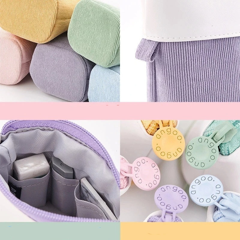 PU Pop-up Bag Pencil Holder - Corduroy Standing Stationery Organizer Case with Zipper, Stylish Gift for Boys, Girls, and Students