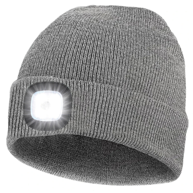 LED Beanie Knitted Hat – Warm Winter Knit Cap with Hands-Free Headlamp