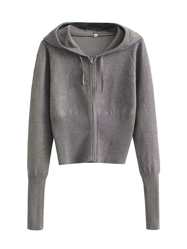Trendy Knit Tracksuit – Cropped Hoodie & Trousers Set for Chic Comfort & Style