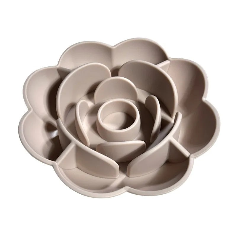 Anti-slip Circular Pet Slow Food Bowl – Rose Series Anti-Choking Silicone Bowl with Suction Cup for Dogs and Cats
