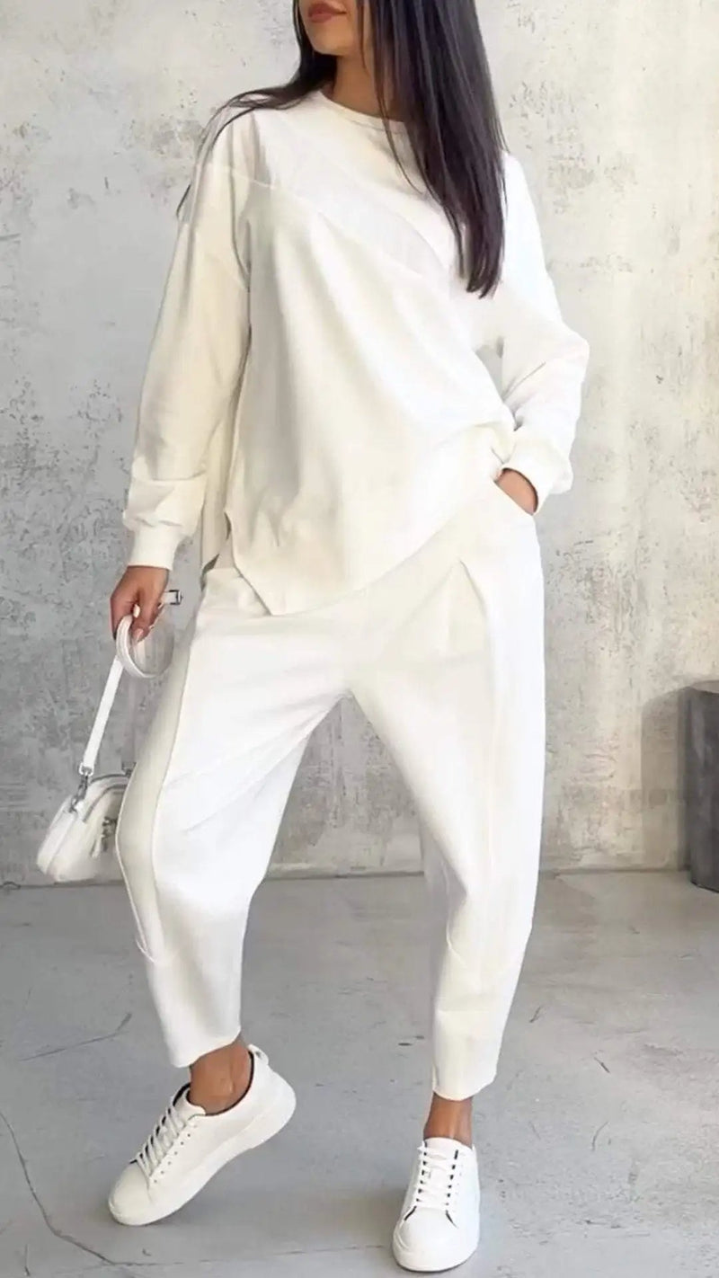 Cozy Irregular Sweater Suit – Loose-Fit Long Sleeve Top & Pants for Fall/Winter
