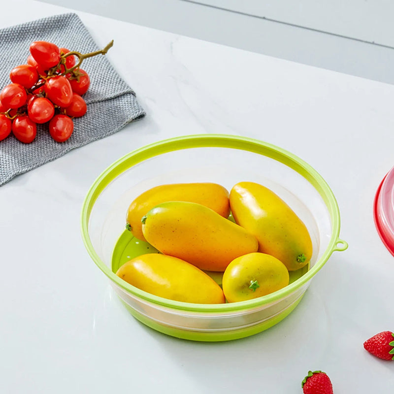 Collapsible Microwave Lid & Colander – Silicone Folding Cover for Heating Food, Draining Fruits, and Steaming Veggies