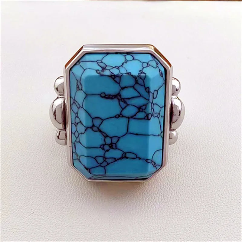 Fashion Square Natural Stone Crystal Ring - 2024 Gold-Plated Brass Jewelry for Women, Light Luxury European and American Style