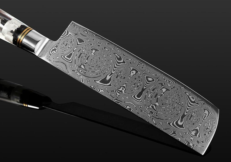 7 Inch Nakiri Knife Japanese VG10 Damascus Steel with Natural Color Wood