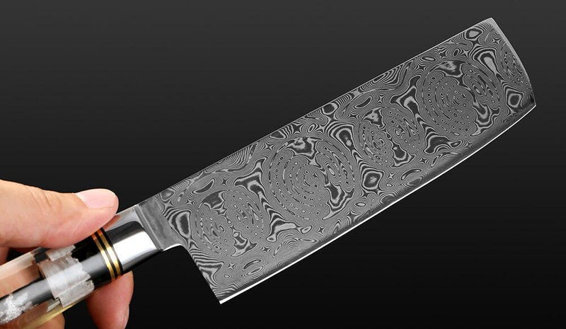 7 Inch Nakiri Knife Japanese VG10 Damascus Steel with Natural Color Wood