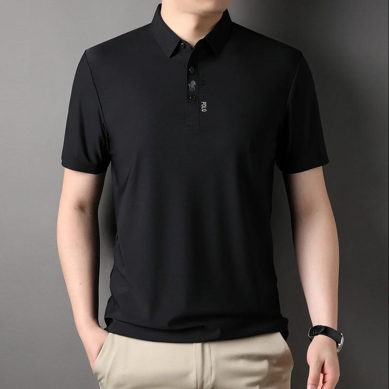 Men’s Ice Silk Embroidered Polo Shirt – Business Casual Stretchable Lapel Shirt for Trendy Summer Style