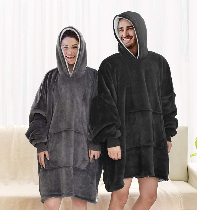 Oversized Hoodie Blanket [Unisex] thecomfy Long Flannel Blanket, Giant TV Blanket Warm Huggie