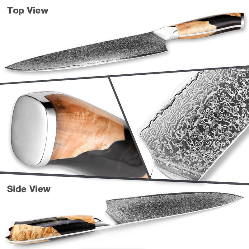 8 Inch Japanese Damascus Steel Chef Knife With Resin Stabilized Wood Handle