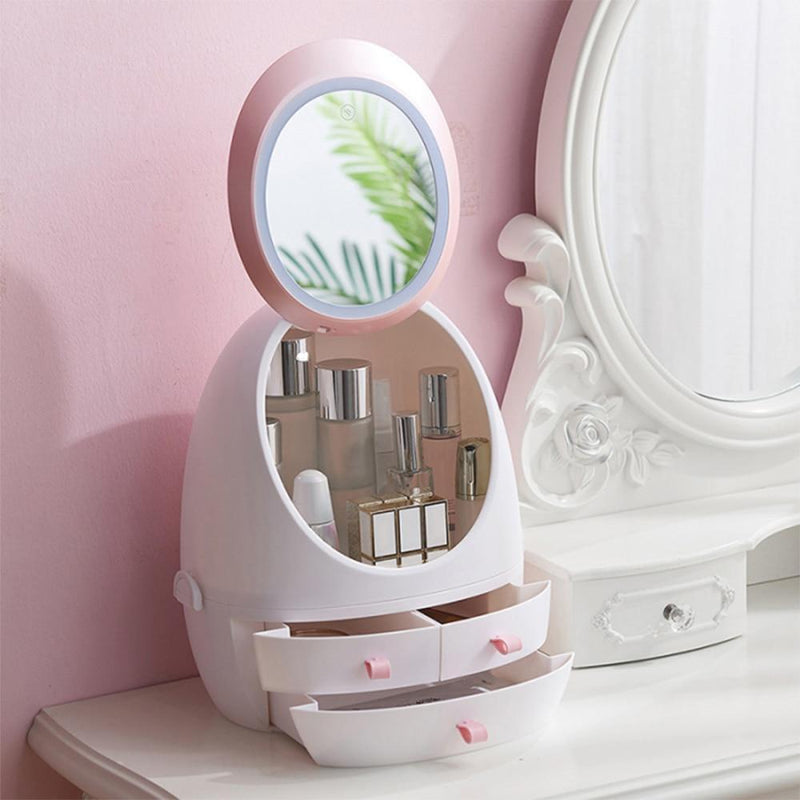 Led Mirror Makeup Storage Box Cosmetic Organizer Box With Led Light