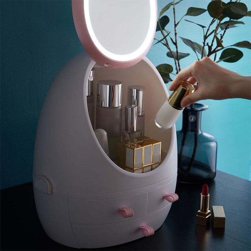 Led Mirror Makeup Storage Box Cosmetic Organizer Box With Led Light