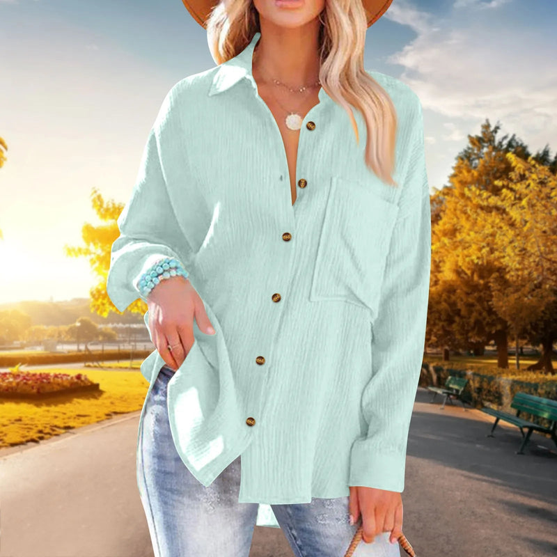 Elegant Blouse for Women – Loose-Fit Single-Breasted Long Sleeve Shirt
