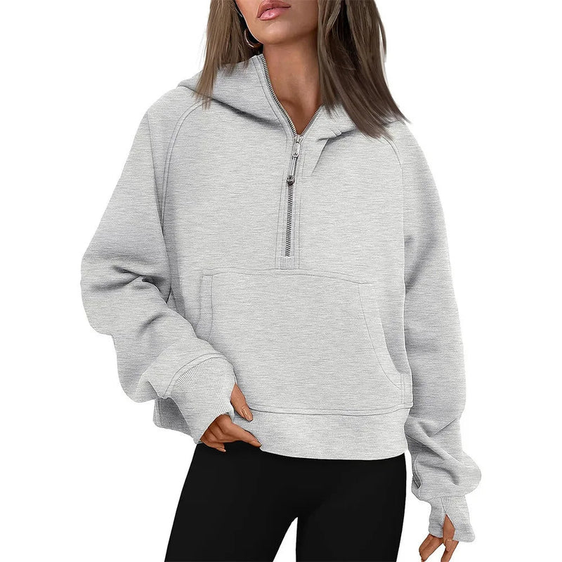 Half-Zip Fleece Hoodie Sweatshirt – Stylish Fall/Winter Pullover for Women’s Cozy Outfits and Streetwear Layers
