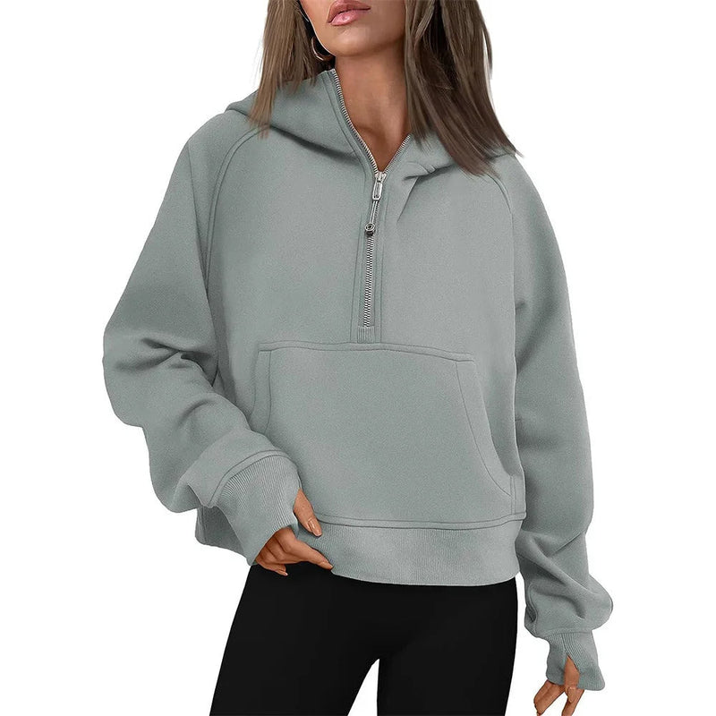 Half-Zip Fleece Hoodie Sweatshirt – Stylish Fall/Winter Pullover for Women’s Cozy Outfits and Streetwear Layers