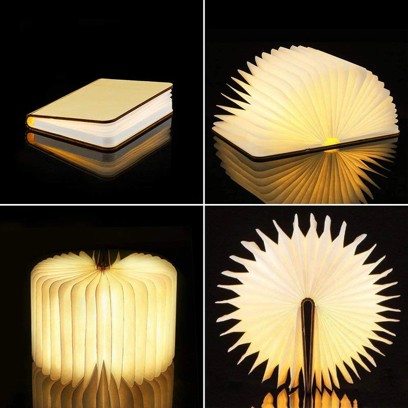 LED Book Night Light – 3D Foldable Wooden Magnetic Lamp with USB Rechargeable Glow