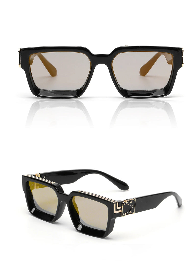 Retro Black Millionaire Shades – Luxury Designer Square Sunglasses for Men and Women, Trendy 2024 Style