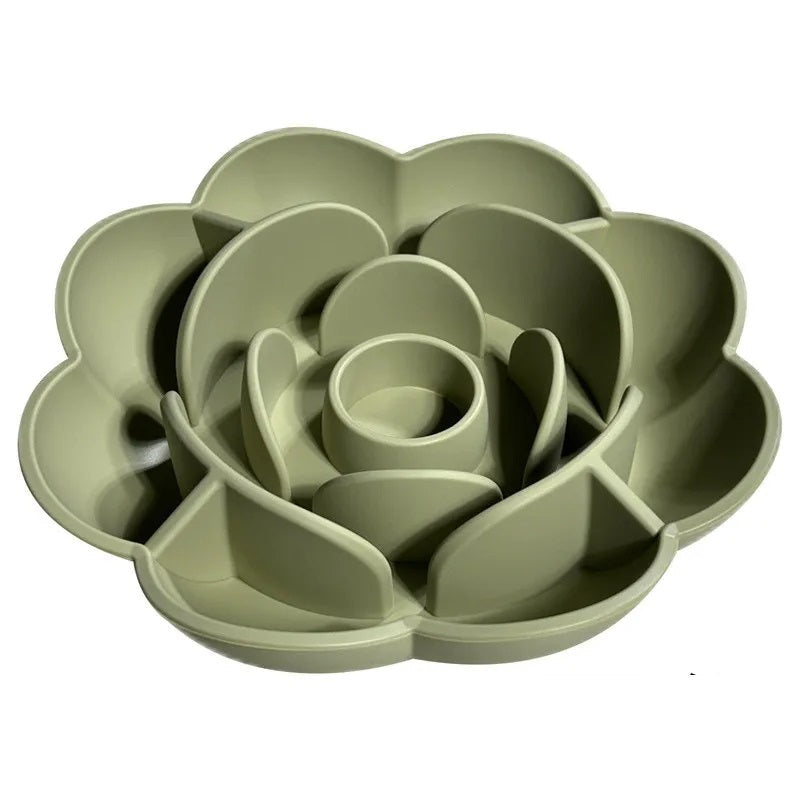 Anti-slip Circular Pet Slow Food Bowl – Rose Series Anti-Choking Silicone Bowl with Suction Cup for Dogs and Cats