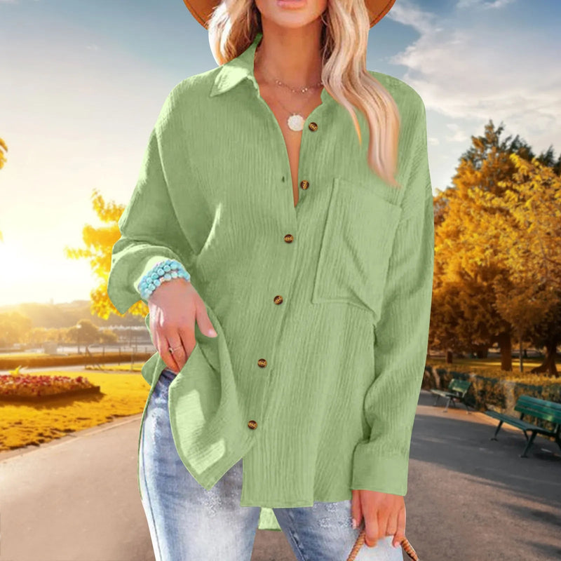 Elegant Blouse for Women – Loose-Fit Single-Breasted Long Sleeve Shirt