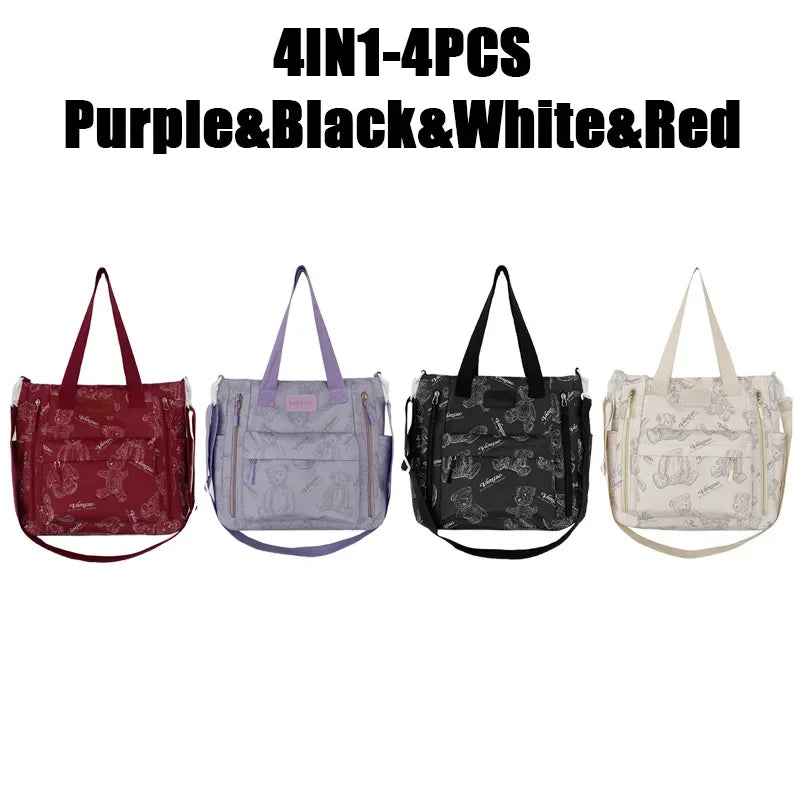 Bear Print Multi-Compartment Backpack Purse – Stylish & Spacious Nurse, Teacher & Laptop Bag