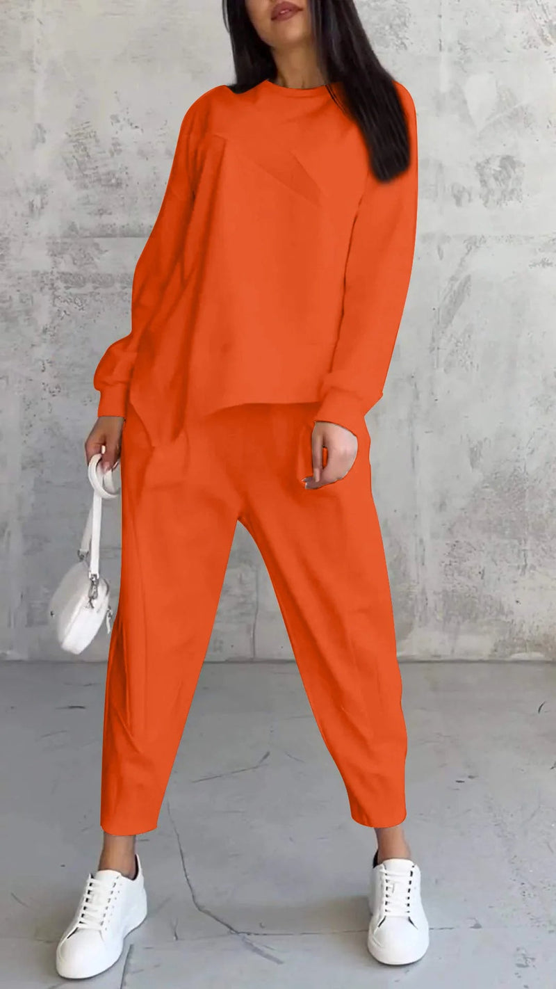 Cozy Irregular Sweater Suit – Loose-Fit Long Sleeve Top & Pants for Fall/Winter