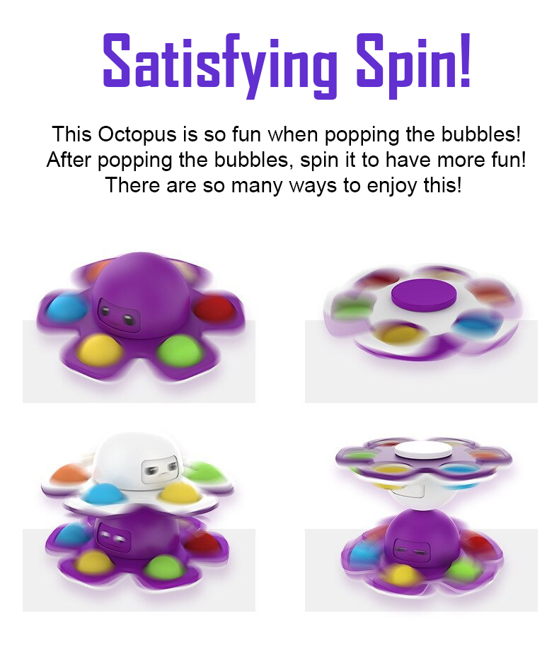 Spinner Face Changing Octopus Emotional Faces Dimple Spinner, White and Purple