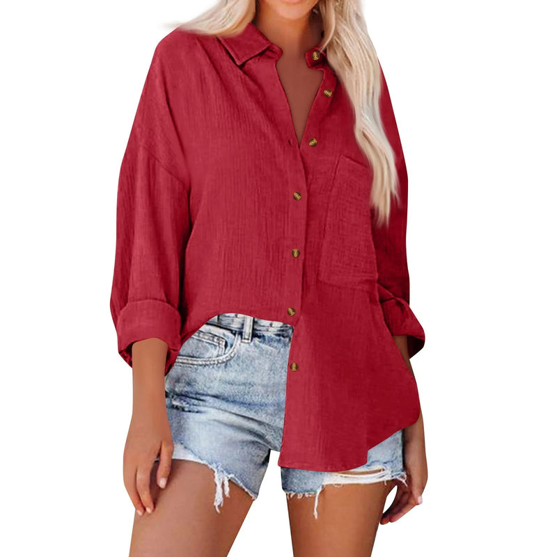 Elegant Blouse for Women – Loose-Fit Single-Breasted Long Sleeve Shirt