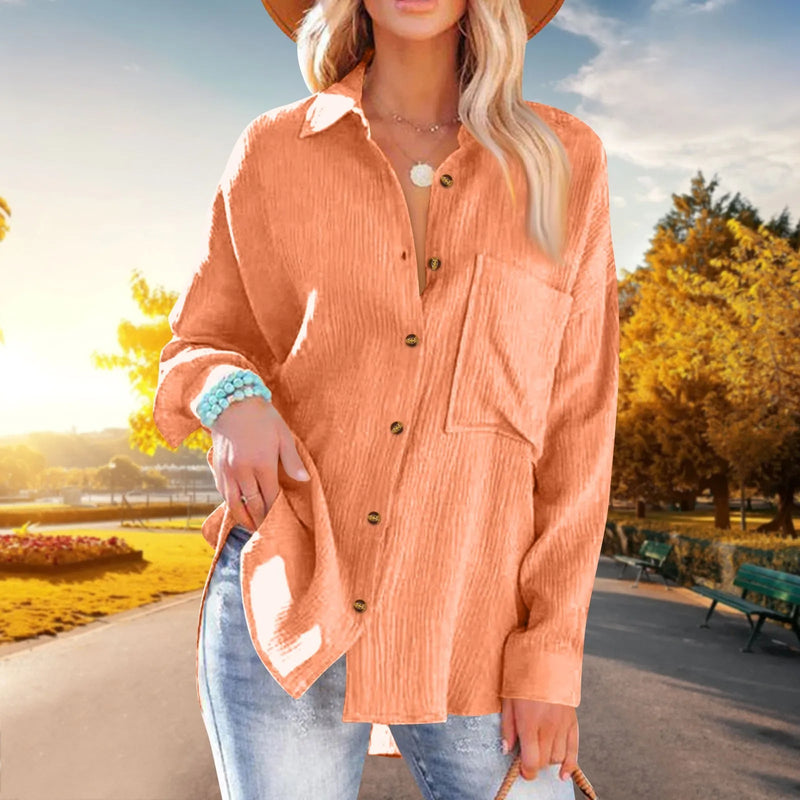 Elegant Blouse for Women – Loose-Fit Single-Breasted Long Sleeve Shirt