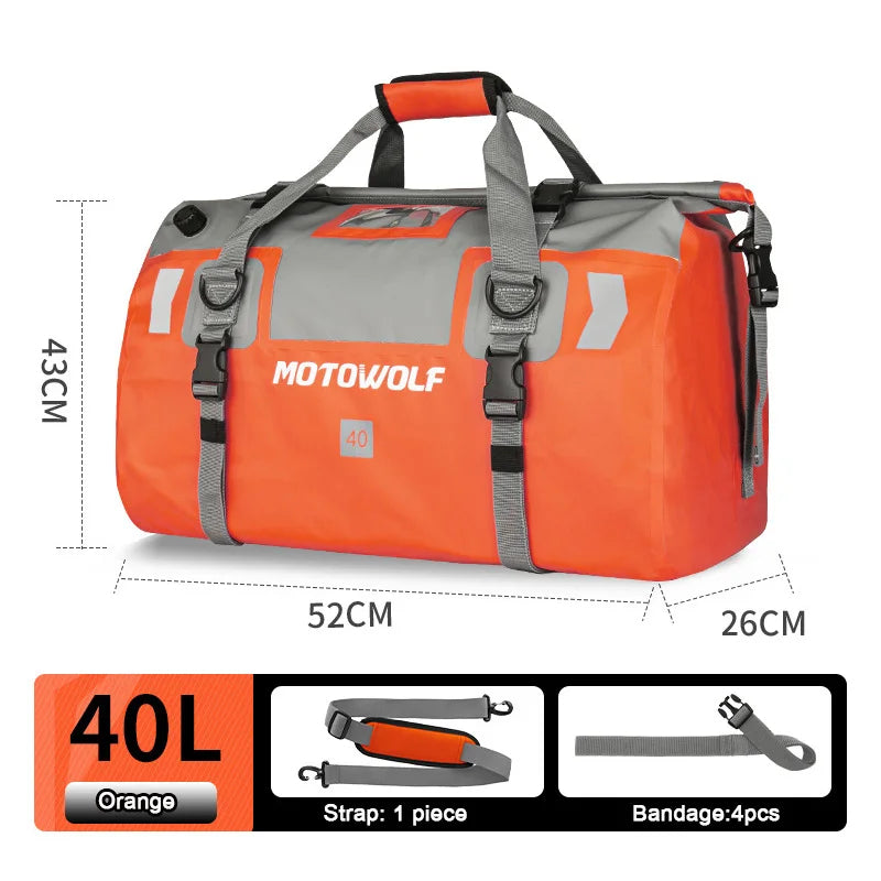 Motorcycle Waterproof Dry Duffle Bag – Reflective Outdoor Tail Luggage for Travel, Fishing, Camping, Boating, and Skiing