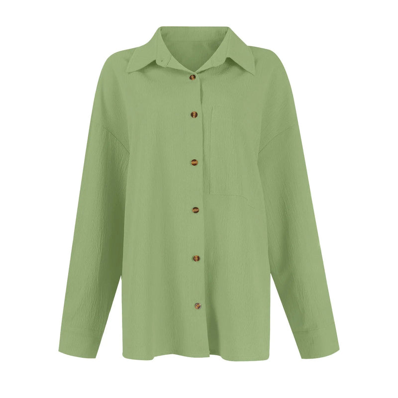 Elegant Blouse for Women – Loose-Fit Single-Breasted Long Sleeve Shirt