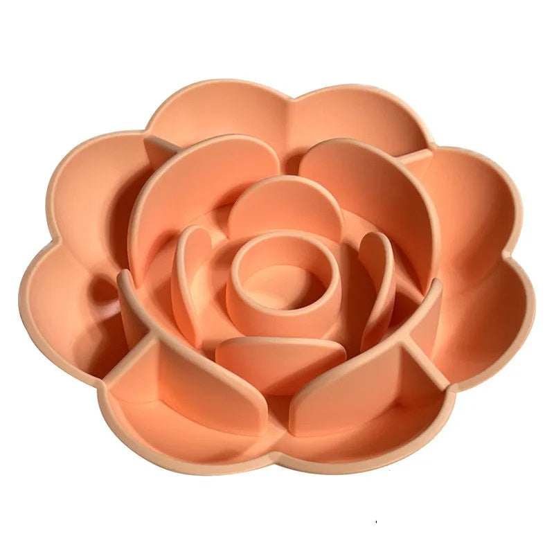 Anti-slip Circular Pet Slow Food Bowl – Rose Series Anti-Choking Silicone Bowl with Suction Cup for Dogs and Cats