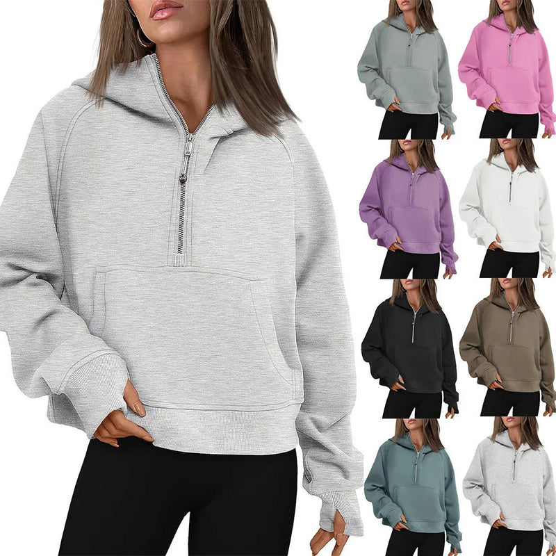 Half-Zip Fleece Hoodie Sweatshirt – Stylish Fall/Winter Pullover for Women’s Cozy Outfits and Streetwear Layers