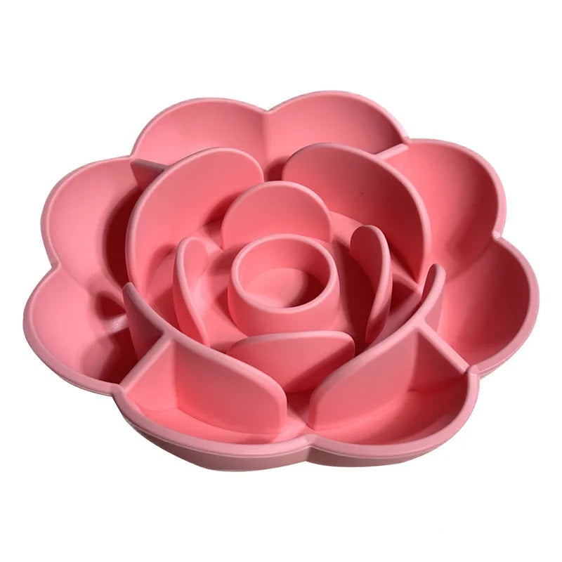 Anti-slip Circular Pet Slow Food Bowl – Rose Series Anti-Choking Silicone Bowl with Suction Cup for Dogs and Cats