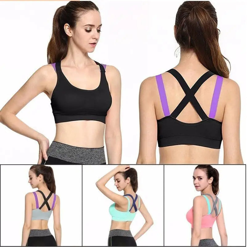 Shockproof Cross-Back Sports Bra – Push-Up, Breathable Workout Bra for Maximum Support During Running, Gym & Yoga Sessions