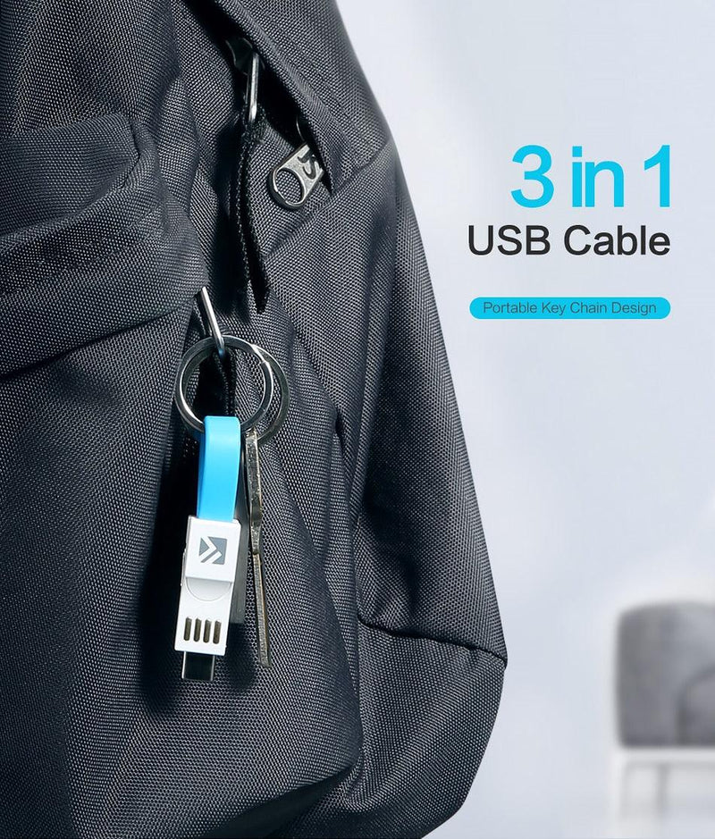 3 in 1 Mini Key Chain USB Cable With Fast Data Sync Charging Cable