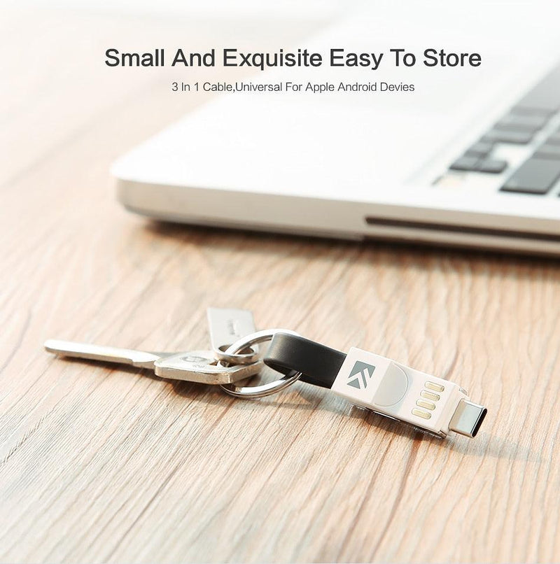 3 in 1 Mini Key Chain USB Cable With Fast Data Sync Charging Cable