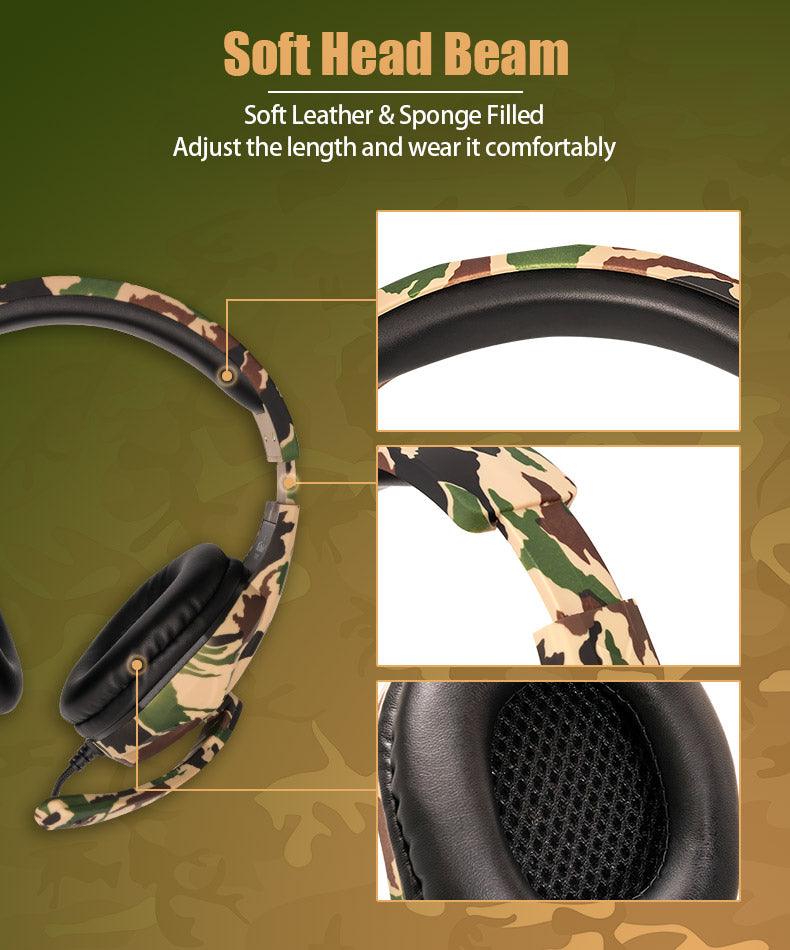 Camouflage Gaming Headset Headphones With Microphone Stereo For PC, Gamer, Laptop, Phone And Computer