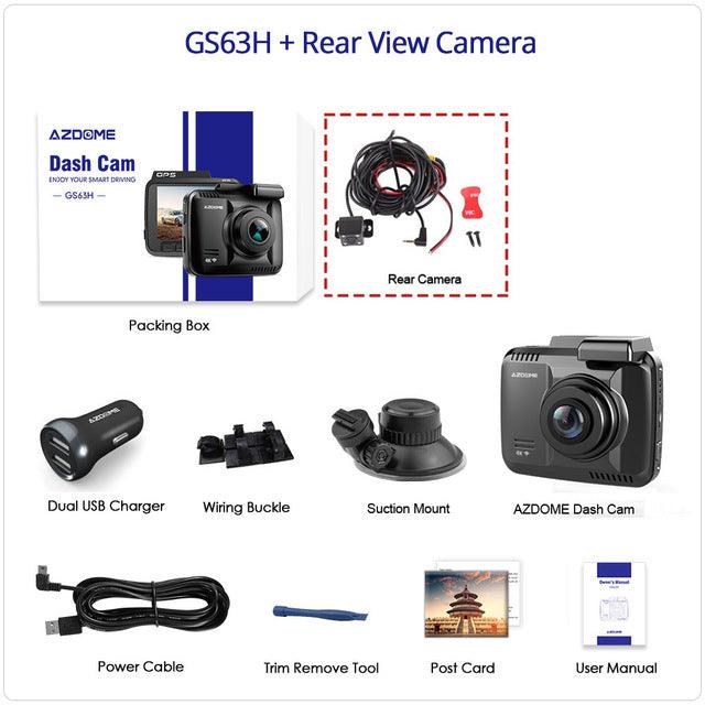 Night Vision Dash Cam Built in GPS WiFi, Dual Lens, Vehicle Rear View Camera, Night Vision, 24H Parking Monitor