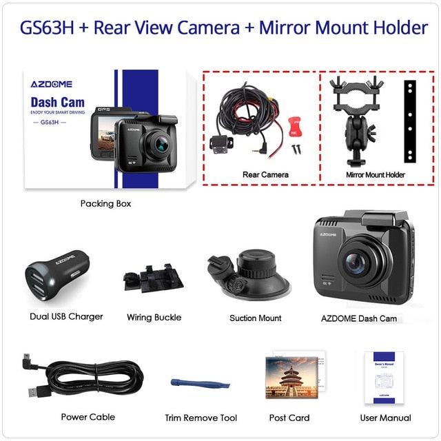 Night Vision Dash Cam Built in GPS WiFi, Dual Lens, Vehicle Rear View Camera, Night Vision, 24H Parking Monitor