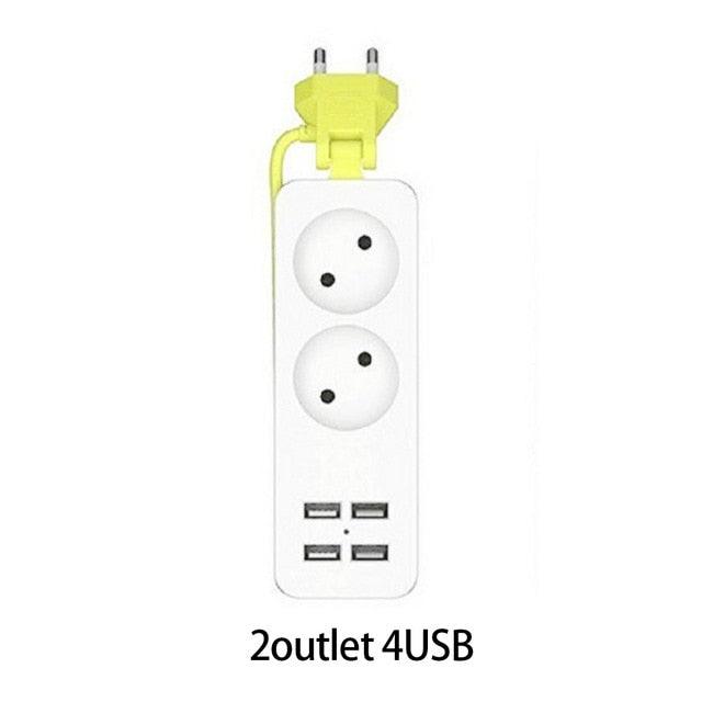 Travel Adapter Plug Power Strip With 2 AC Plug And 4 USB Port Charger Socket