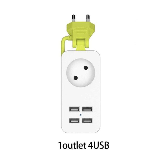 Travel Adapter Plug Power Strip With 2 AC Plug And 4 USB Port Charger Socket