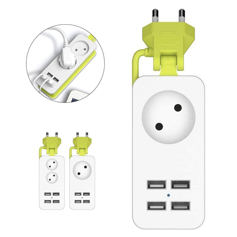 Travel Adapter Plug Power Strip With 2 AC Plug And 4 USB Port Charger Socket