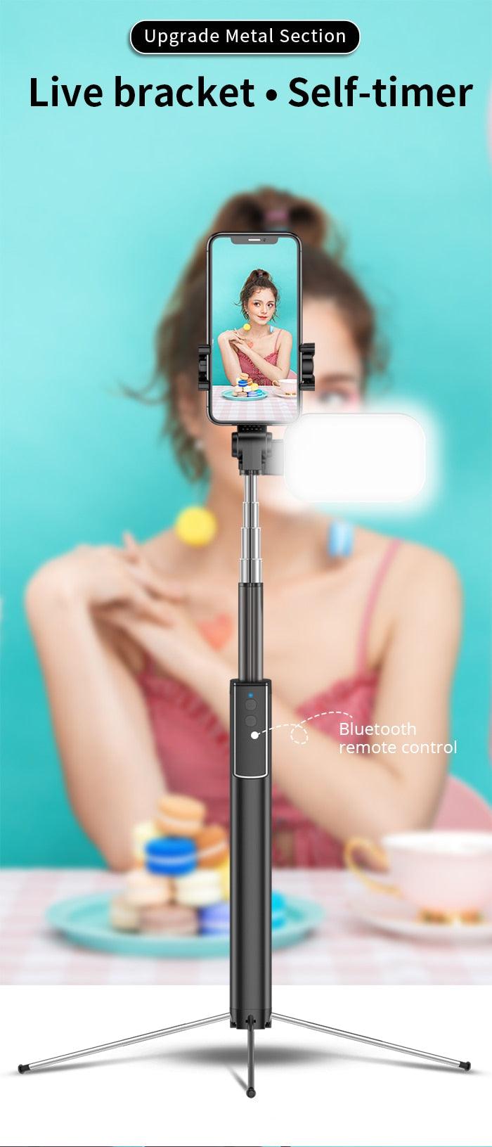 Integrated Portable Metal Selfie Stick With Bluetooth, Remote Control, Selfie Tripod, Telescopic Rod And  Fill Light